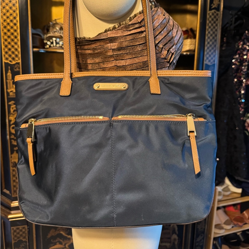 Michael Kors Dark Blue Tote with Tan Details